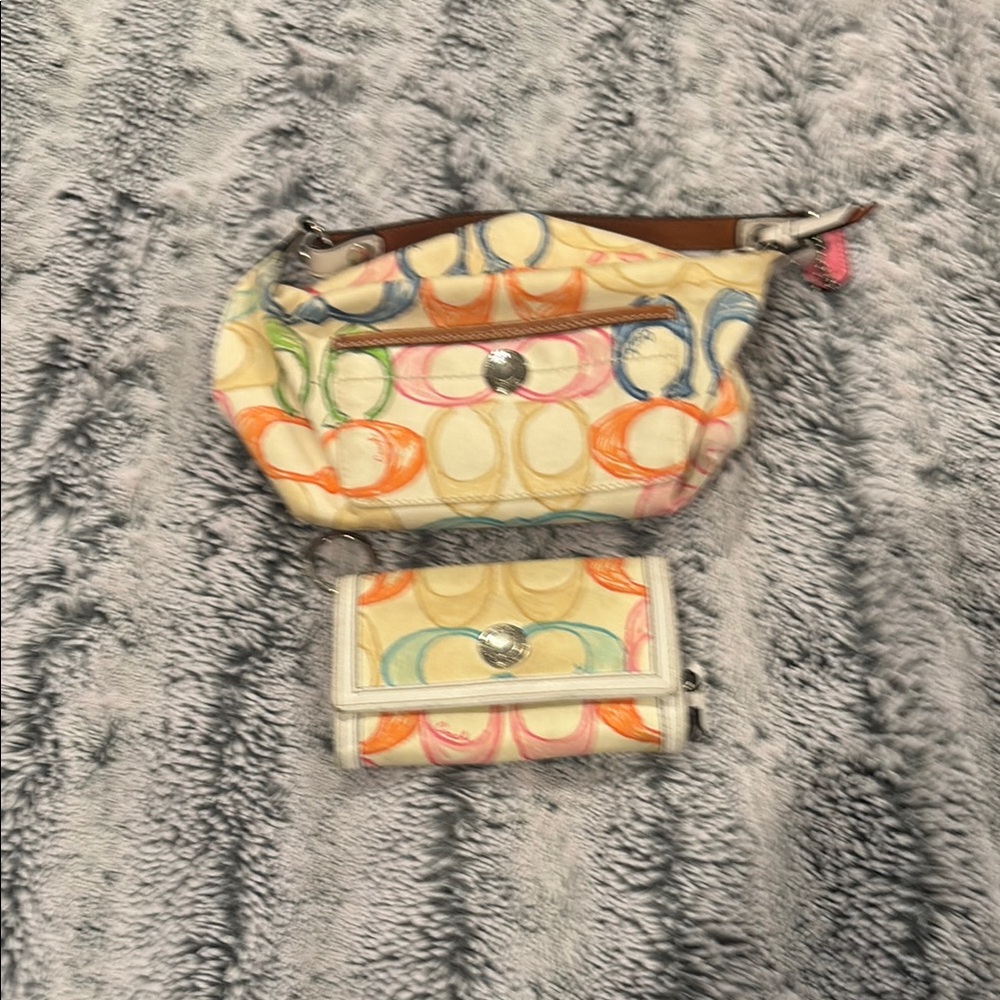 Multicolor Circle Pattern Bag and Wallet